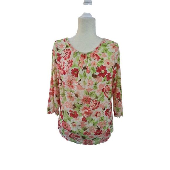 Avenue Women's 3/4 Sleeve Floral Multi Color Mesh Top Blouse 14-16 - Picture 6 of 8